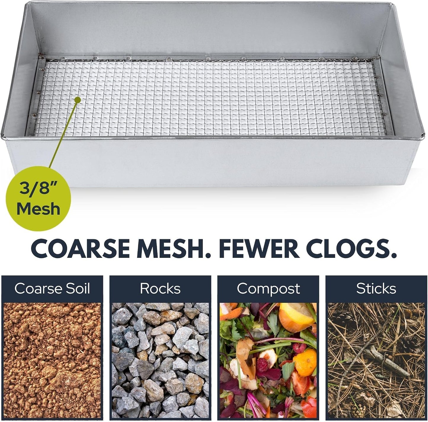 Wide Soil Sifter, 1/4-inch Galvanized Garden Sieve with Gloves