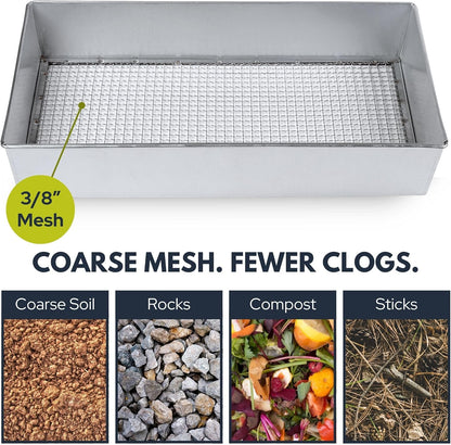 Wide Soil Sifter, 1/4-inch Galvanized Garden Sieve with Gloves