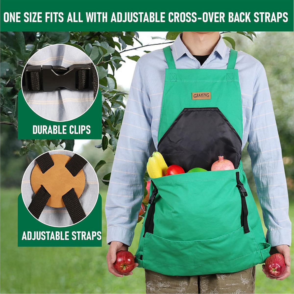 Grampa's Gardening Apron Cross Back Garden Apron with Large Pockets