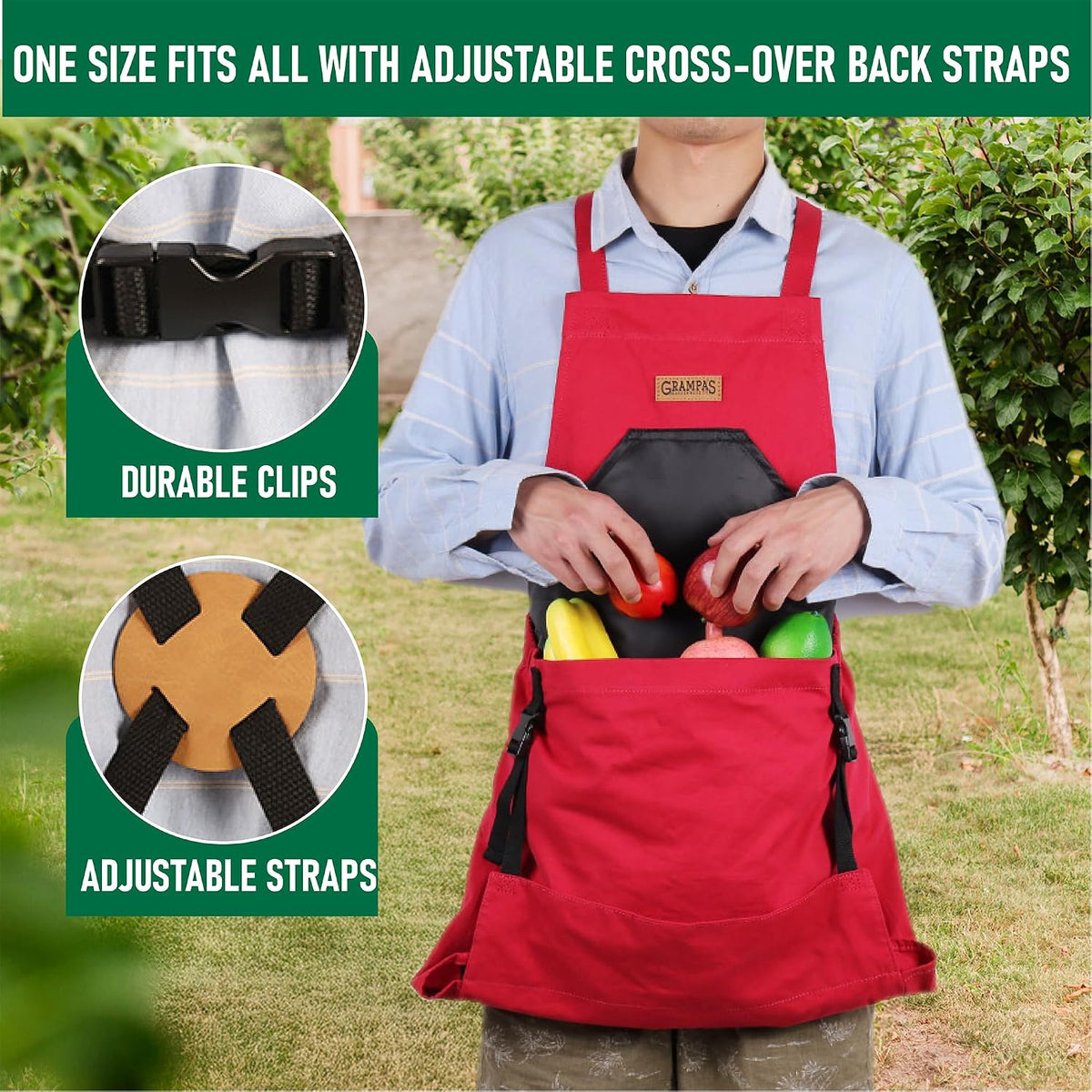 Grampa's Gardening Apron Cross Back Garden Apron with Large Pockets