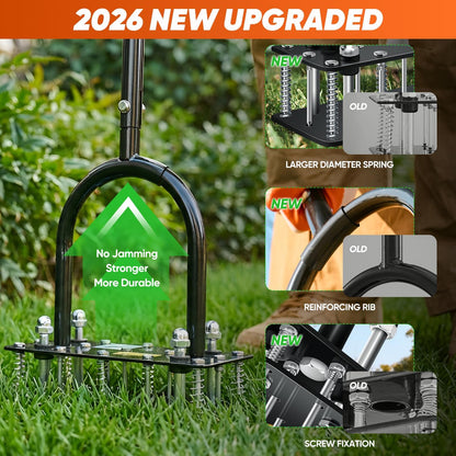 Manual Lawn Aerator Tool with 15 Iron Spikes Orange