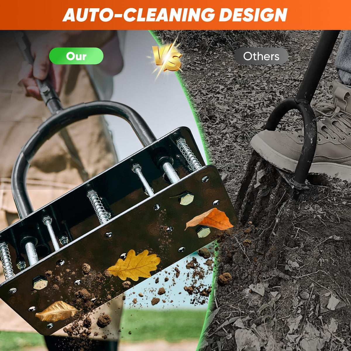 Manual Lawn Aerator Tool with 15 Iron Spikes Orange
