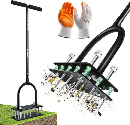 Manual Lawn Aerator Tool with 15 Iron Spikes Orange