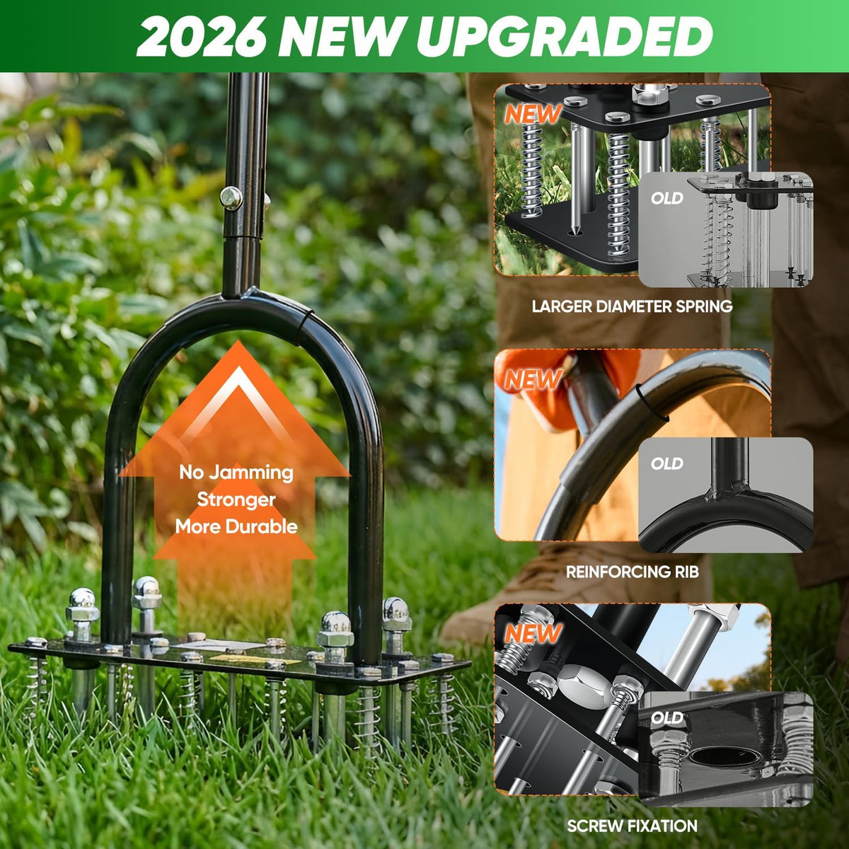 Manual Lawn Aerator Tool with 15 Iron Spikes Orange