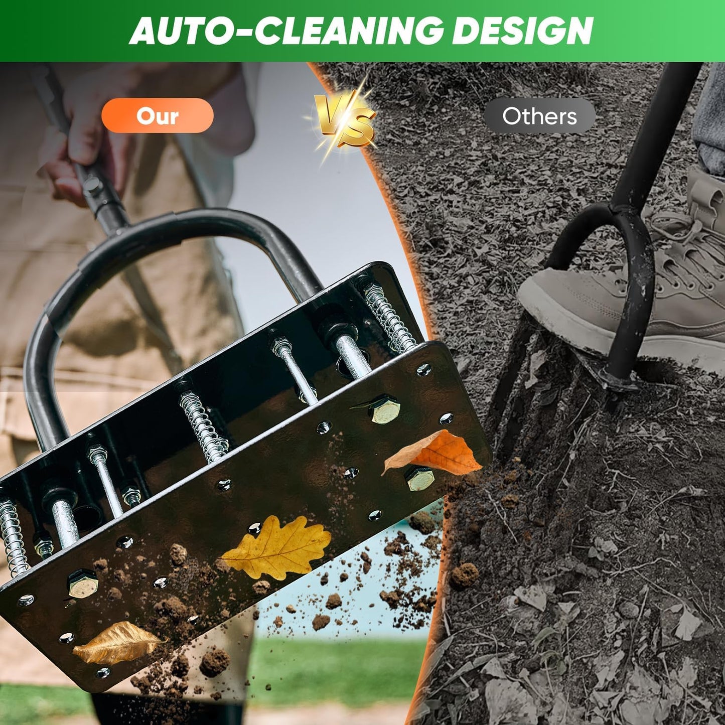 Manual Lawn Aerator Tool with 15 Iron Spikes Orange