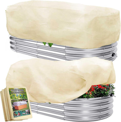 Plant Covers Freeze Protection 2 Pack Rectangular Planter Frost Fabric for Raised Beds with Drawstring 2.82oz/yd² Reusable Raised Beds Frost Cloth for Winter Outdoor Plants (Beige,for Cover a 4x2x1ft)