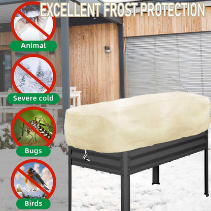 Plant Covers Freeze Protection 2 Pack Rectangular Planter Frost Fabric for Raised Beds with Drawstring 2.82oz/yd² Reusable Raised Beds Frost Cloth for Winter Outdoor Plants (Beige,for Cover a 4x2x1ft)