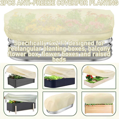 Plant Covers Freeze Protection 2 Pack Rectangular Planter Frost Fabric for Raised Beds with Drawstring 2.82oz/yd² Reusable Raised Beds Frost Cloth for Winter Outdoor Plants (Beige,for Cover a 4x2x1ft)