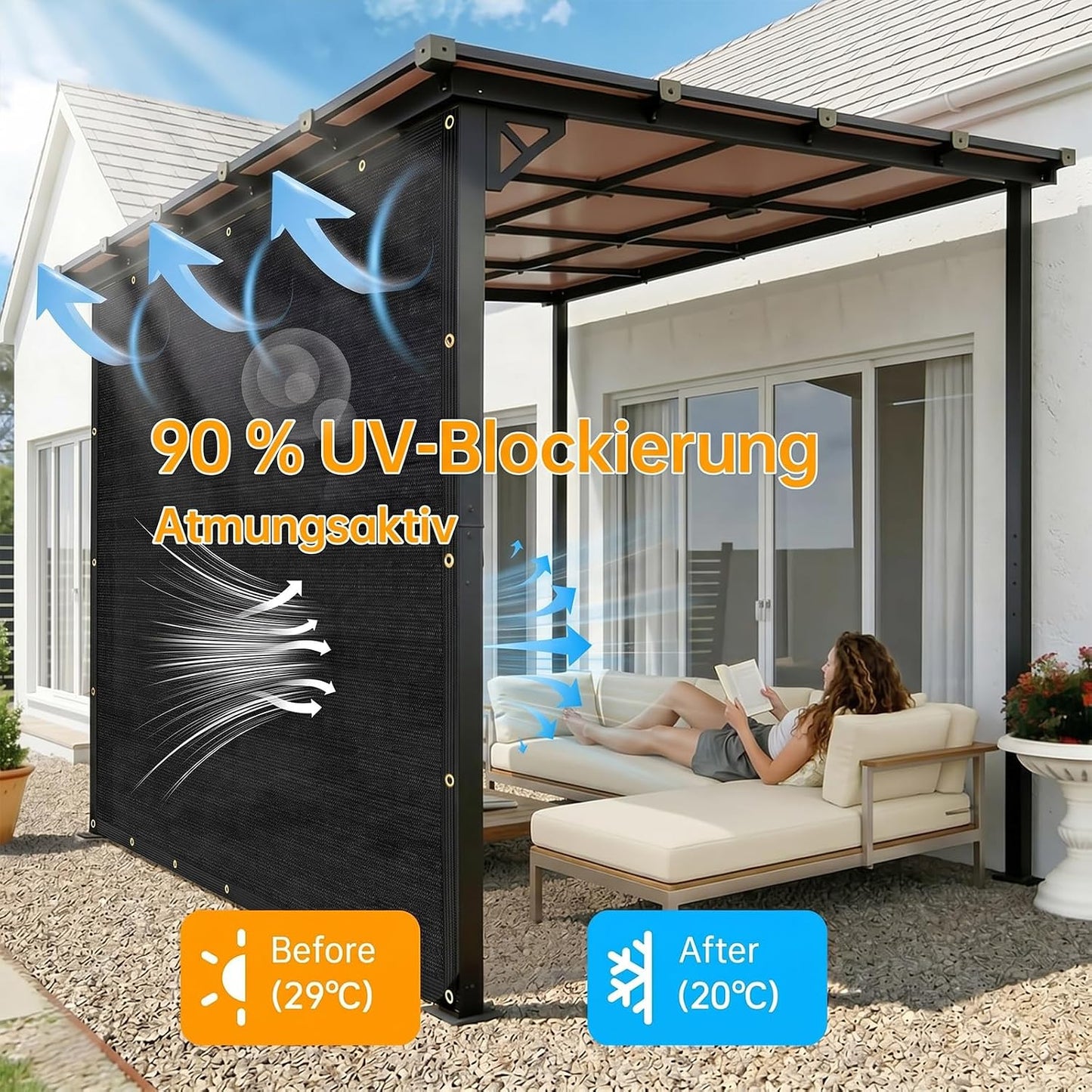 6' x 10' Garden Shade Cloth, 50% Sunblock Mesh with Grommets