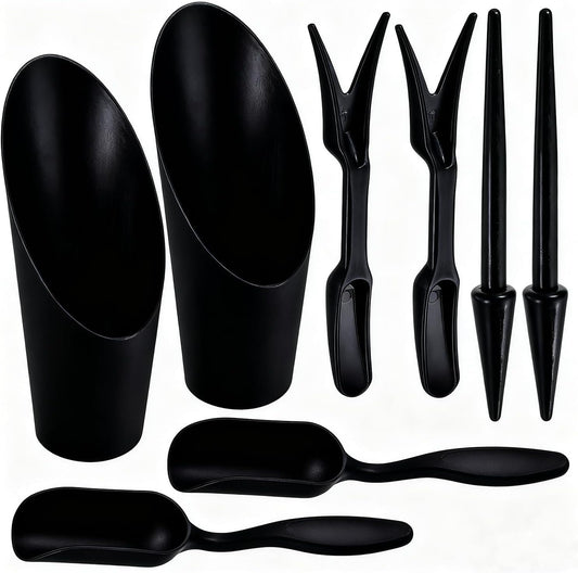 8pcs Potting Soil Scoop for Indoor Plants, Garden Tiny Plant Shovel Hand Tools Transplanting Succulent Cultivation Digging Bonsai Soil Scoops Kits,2Set Black