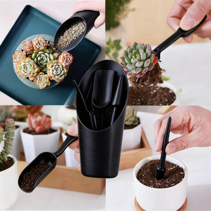 8pcs Potting Soil Scoop for Indoor Plants, Garden Tiny Plant Shovel Hand Tools Transplanting Succulent Cultivation Digging Bonsai Soil Scoops Kits,2Set Black