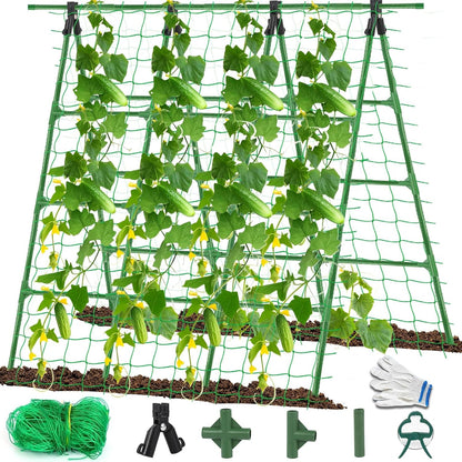 A-Frame Cucumber Trellis for Raised Bed - 63”H x 47”W, Heavy-Duty Detachable Garden Trellis with Netting & Clips, Support for Climbing Outdoor Cucumber, Tomatoes, Luffa, Bitter Melon, Vining Flowers