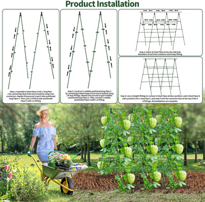 A-Frame Cucumber Trellis for Raised Bed - 63”H x 47”W, Heavy-Duty Detachable Garden Trellis with Netting & Clips, Support for Climbing Outdoor Cucumber, Tomatoes, Luffa, Bitter Melon, Vining Flowers
