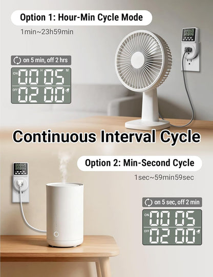 Digital Infinite Repeat Cycle Intermittent Timer Plug for Electrical Outlet, 24 Hour Programmable Indoor Timed Power Switch with Countdown Delay On and Off (120V, 15A), 1 pack