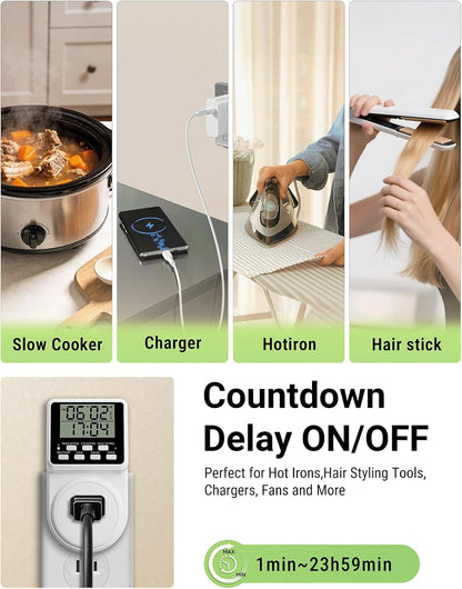 Digital Infinite Repeat Cycle Intermittent Timer Plug for Electrical Outlet, 24 Hour Programmable Indoor Timed Power Switch with Countdown Delay On and Off (120V, 15A), 1 pack