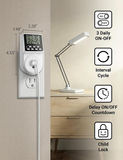 Digital Infinite Repeat Cycle Intermittent Timer Plug for Electrical Outlet, 24 Hour Programmable Indoor Timed Power Switch with Countdown Delay On and Off (120V, 15A), 1 pack