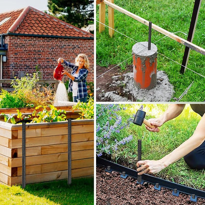 Straight Rebar Stakes 16 Inches (16pcs) Heavy Duty Straight Metal Ground Anchors with Chisel Point Ends for Timber,Concrete,Plant Support,Camping Tents,3/8 Inch Thickness Garden Stakes,Black