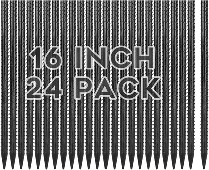 Straight Rebar Stakes 16 Inches (16pcs) Heavy Duty Straight Metal Ground Anchors with Chisel Point Ends for Timber,Concrete,Plant Support,Camping Tents,3/8 Inch Thickness Garden Stakes,Black