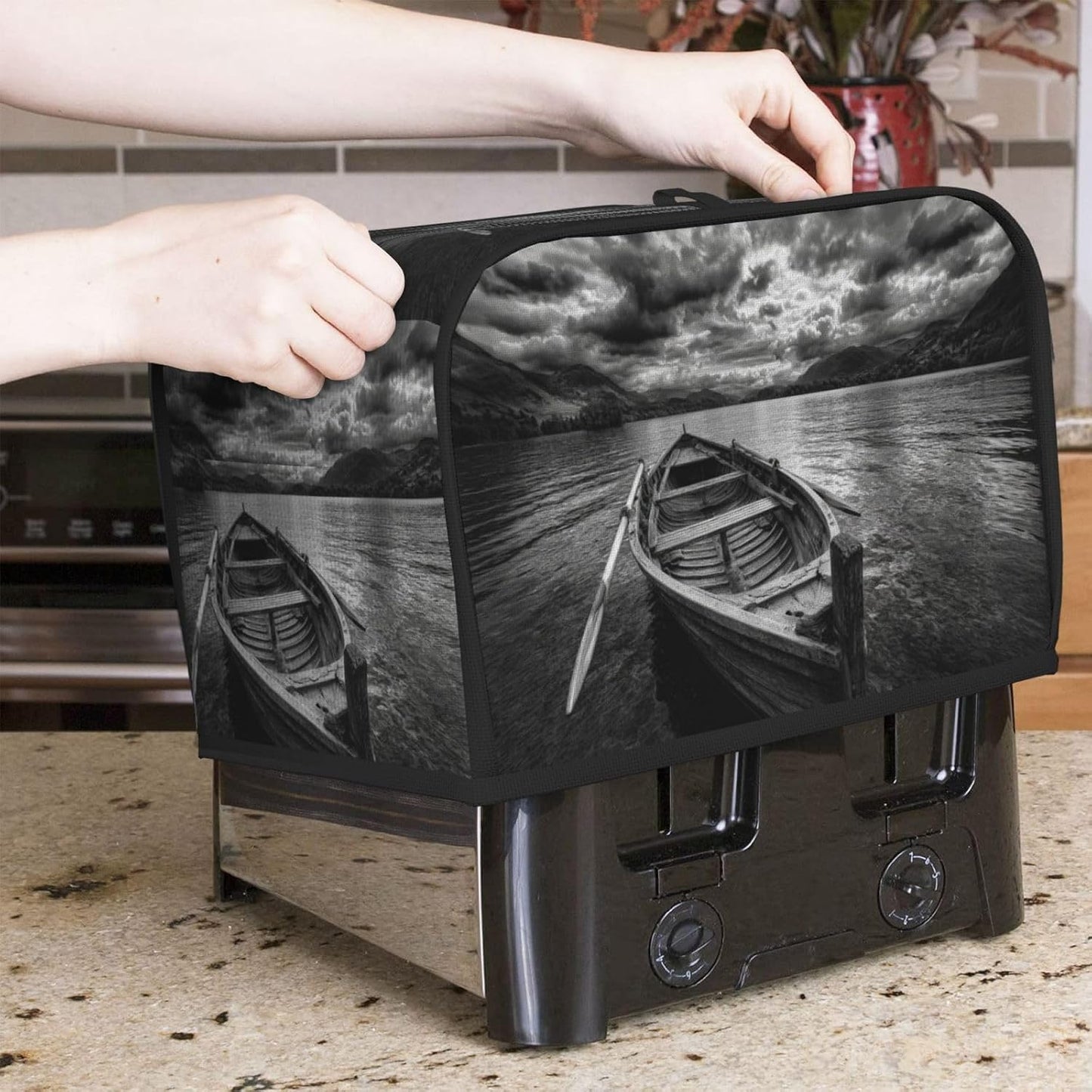 Wooden Row Boat Floating In The Water Toaster Cover 2 Slice Toaster Covers Bread Maker Cover Kitchen Small Appliance Covers Kitchen Accessories