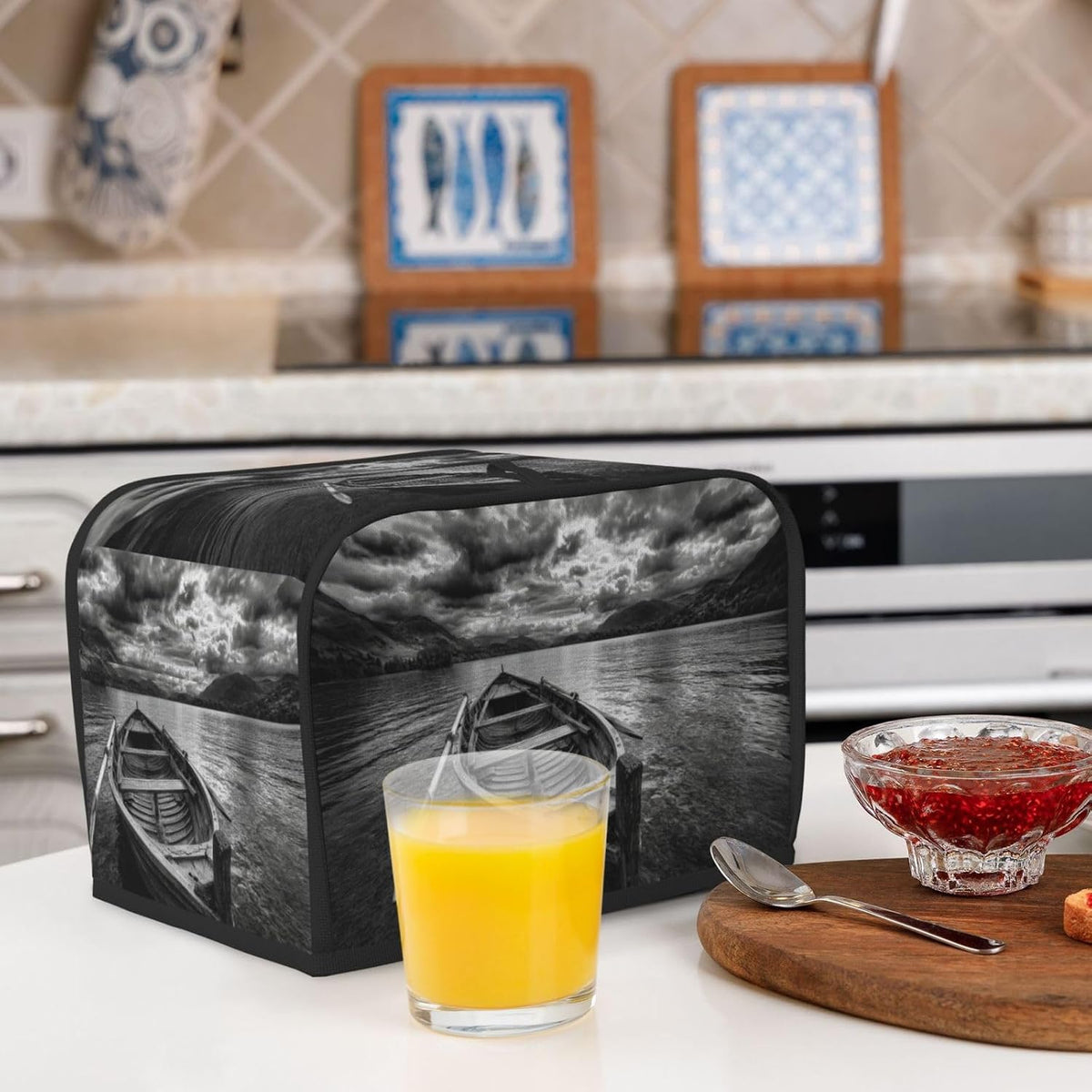 Wooden Row Boat Floating In The Water Toaster Cover 2 Slice Toaster Covers Bread Maker Cover Kitchen Small Appliance Covers Kitchen Accessories