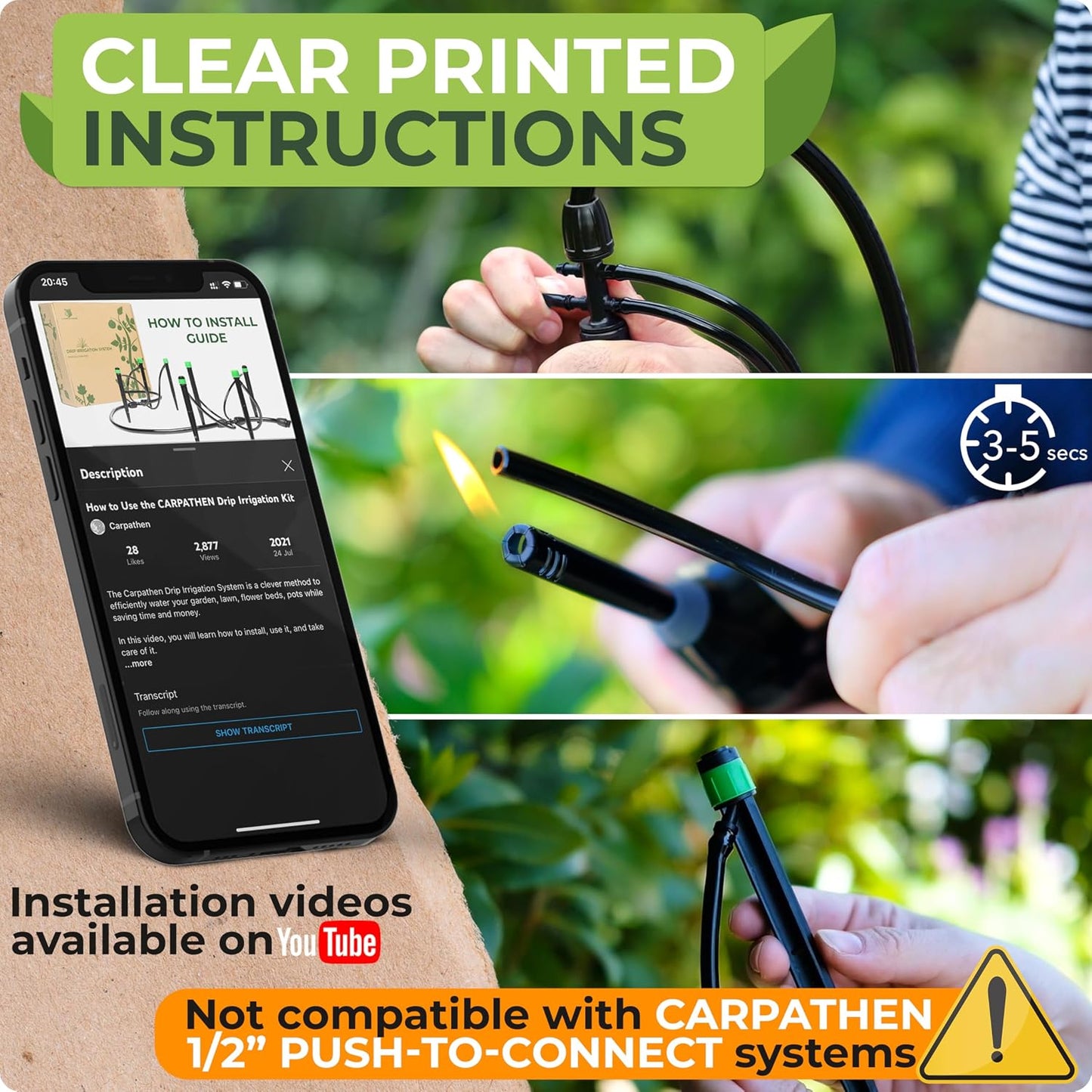 CARPATHEN Drip Irrigation System Kit for Garden Watering, Sprinkler, 100 ft