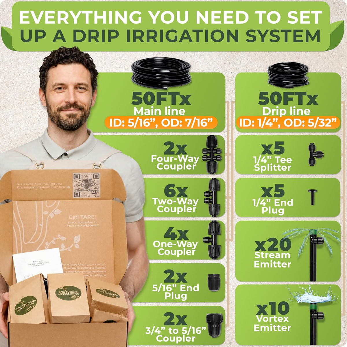 CARPATHEN Drip Irrigation System Kit for Garden Watering, Sprinkler, 100 ft