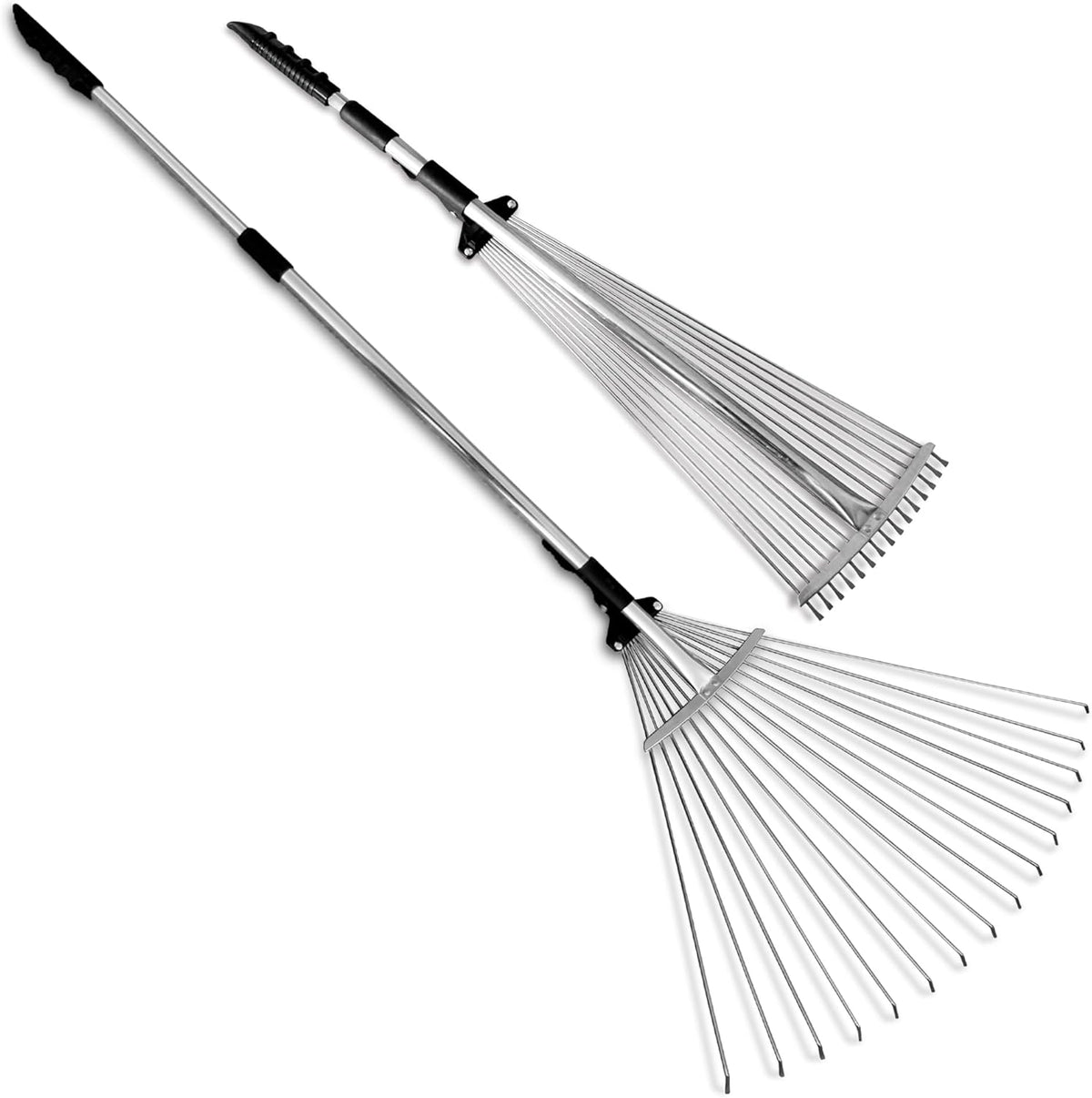 J16A Adjustable Metal Leaf Rake with Expandable Head 8-23", Collapsible & Telescopic Grass Rake for Lawns, Garden & Yard, Ideal for Leaves, Shrubs & Small Areas