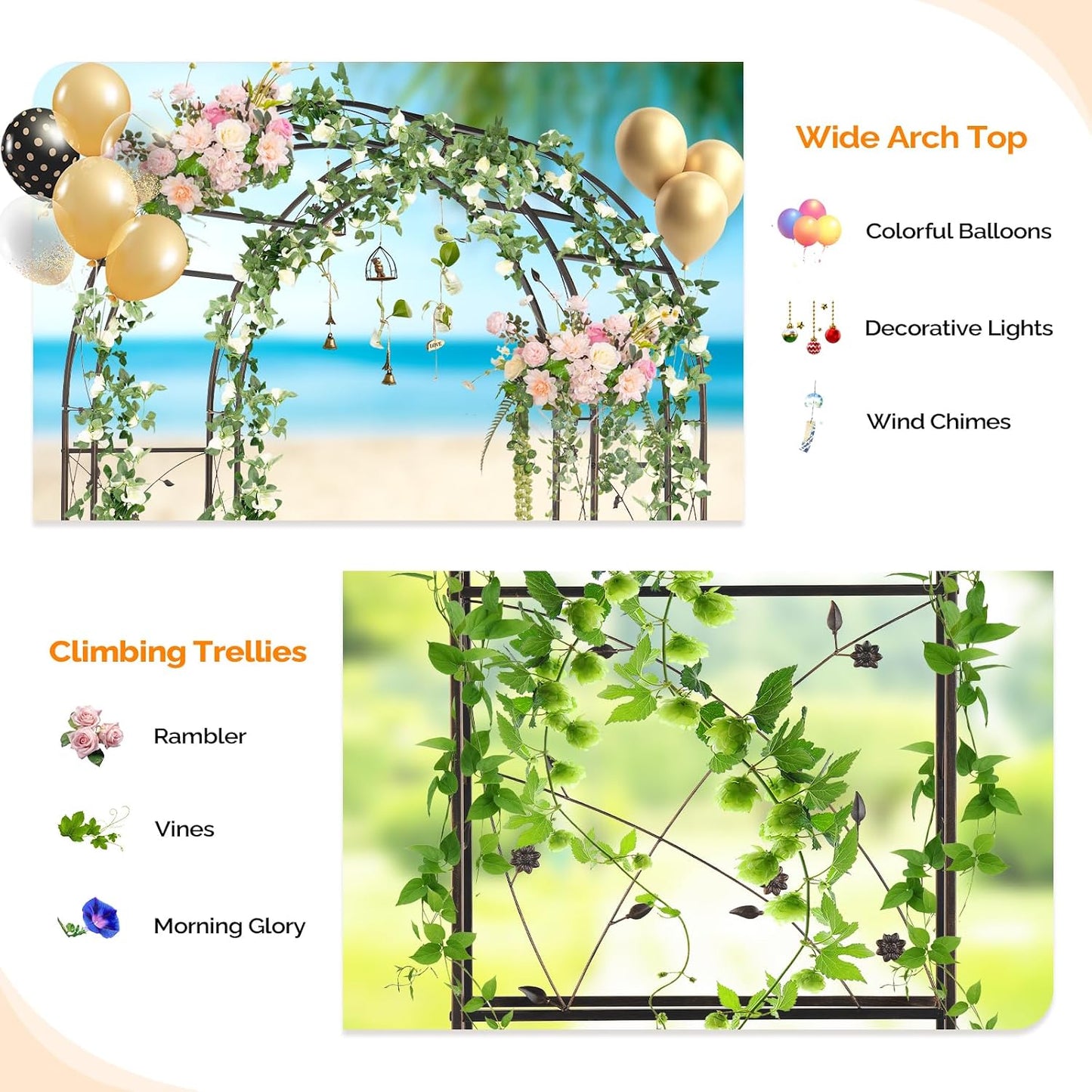 Garden Arbor, Arch for Wedding Ceremony Party, Christmas Garden Decor Steel Garden Trellis for Plant Climbing, Pergola for Garden, Backyard, Lawn (Arch Top, Bronze)