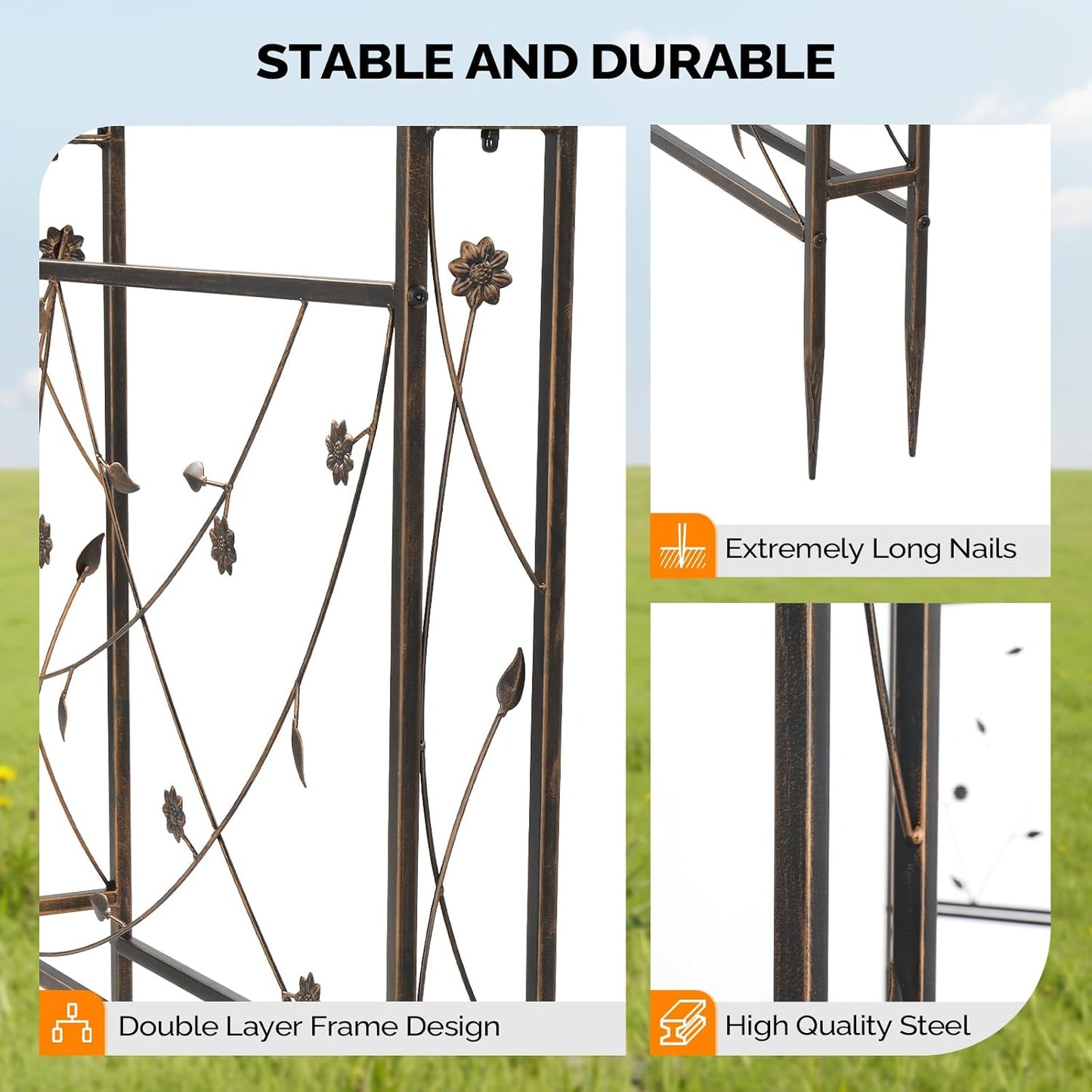 Garden Arbor, Arch for Wedding Ceremony Party, Christmas Garden Decor Steel Garden Trellis for Plant Climbing, Pergola for Garden, Backyard, Lawn (Arch Top, Bronze)