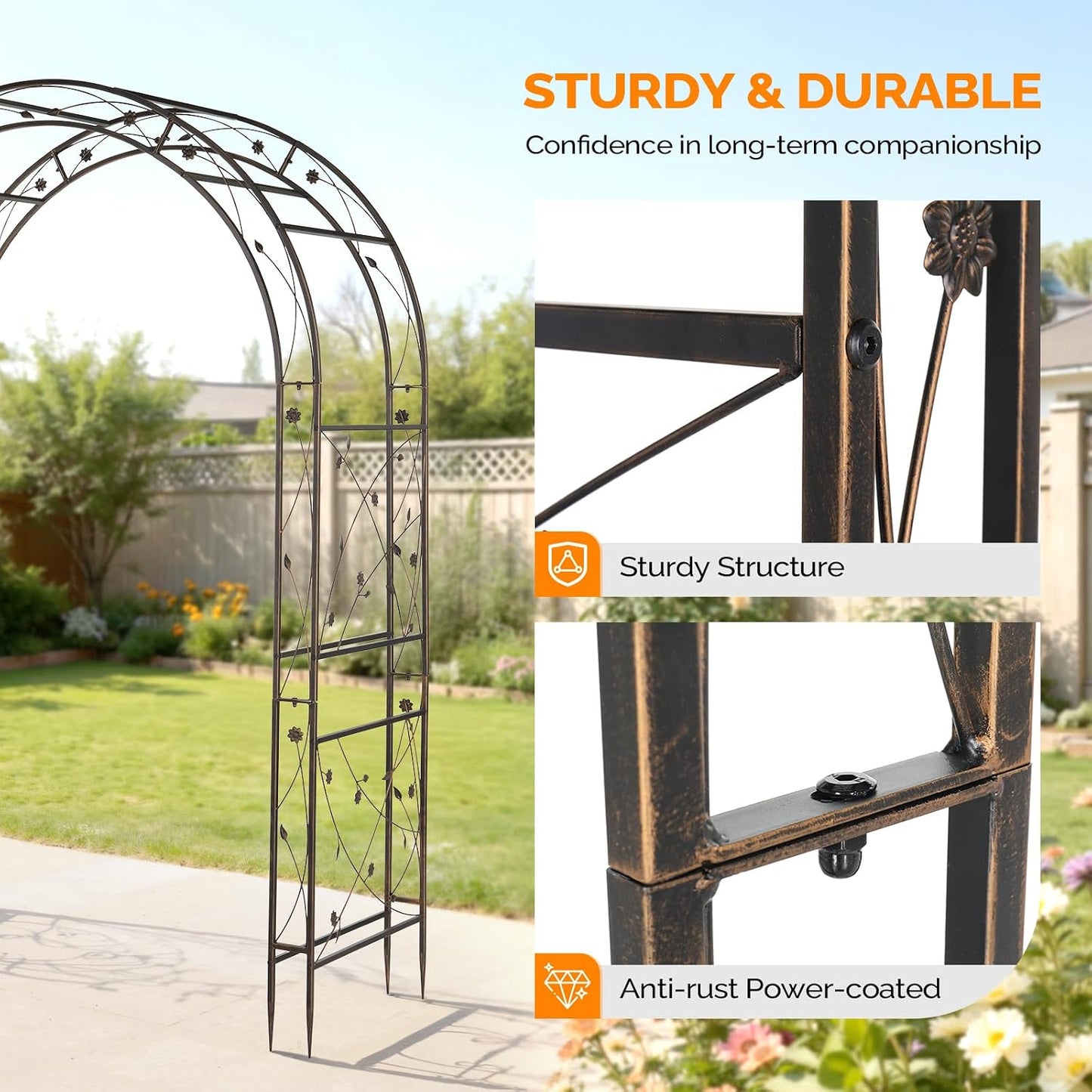Garden Arbor, Arch for Wedding Ceremony Party, Christmas Garden Decor Steel Garden Trellis for Plant Climbing, Pergola for Garden, Backyard, Lawn (Arch Top, Bronze)