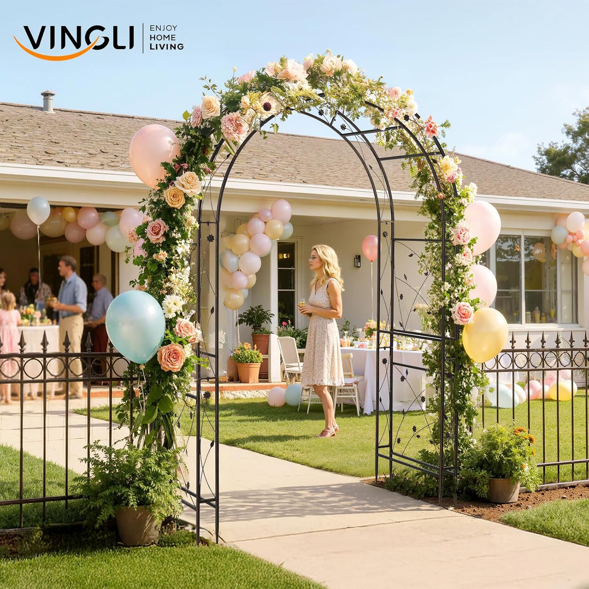 Garden Arbor, Arch for Wedding Ceremony Party, Christmas Garden Decor Steel Garden Trellis for Plant Climbing, Pergola for Garden, Backyard, Lawn (Arch Top, Bronze)
