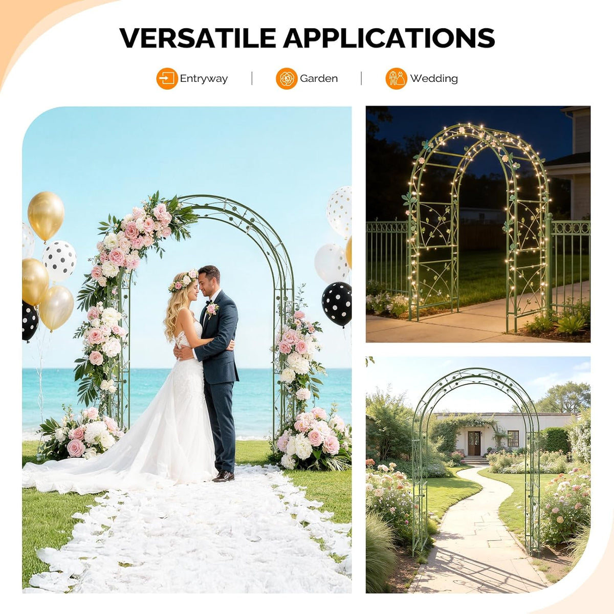 Garden Arbor, Arch for Wedding Ceremony Party, Christmas Garden Decor Steel Garden Trellis for Plant Climbing, Pergola for Garden, Backyard, Lawn (Arch Top, Bronze)