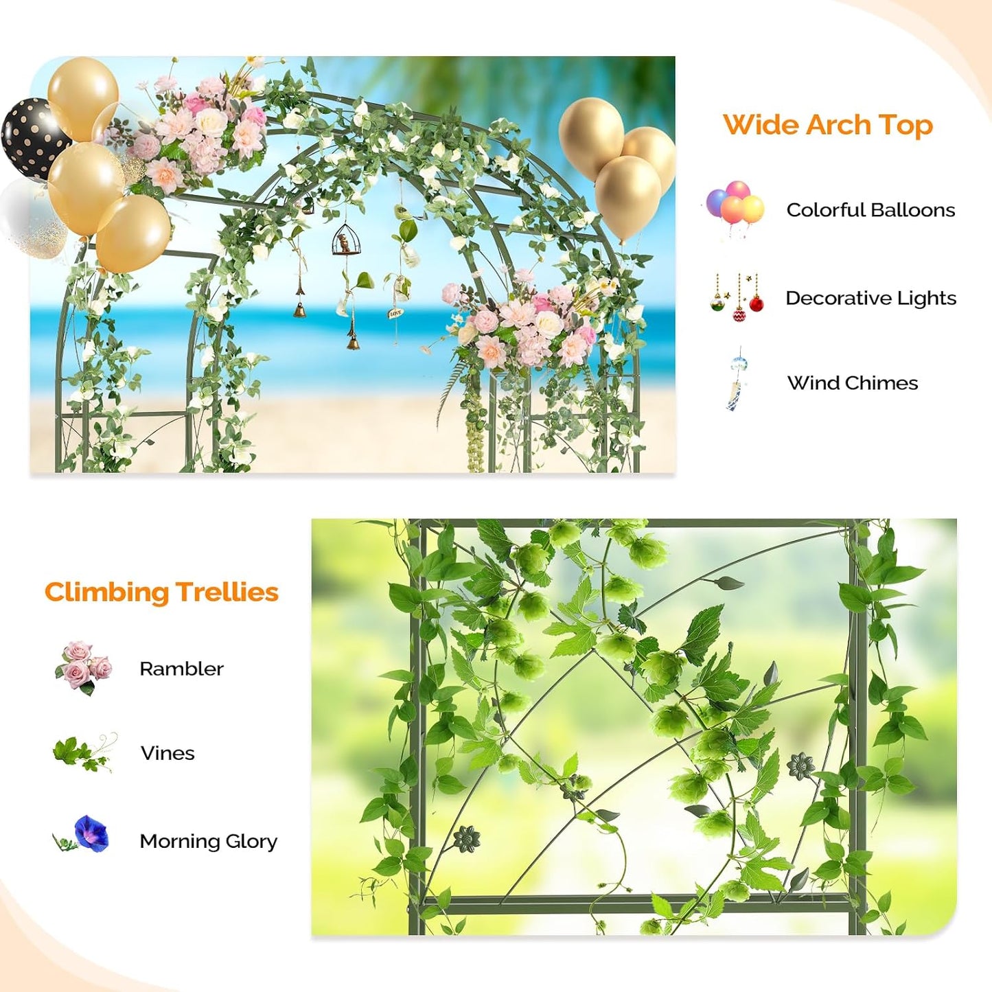 Garden Arbor, Arch for Wedding Ceremony Party, Christmas Garden Decor Steel Garden Trellis for Plant Climbing, Pergola for Garden, Backyard, Lawn (Arch Top, Bronze)