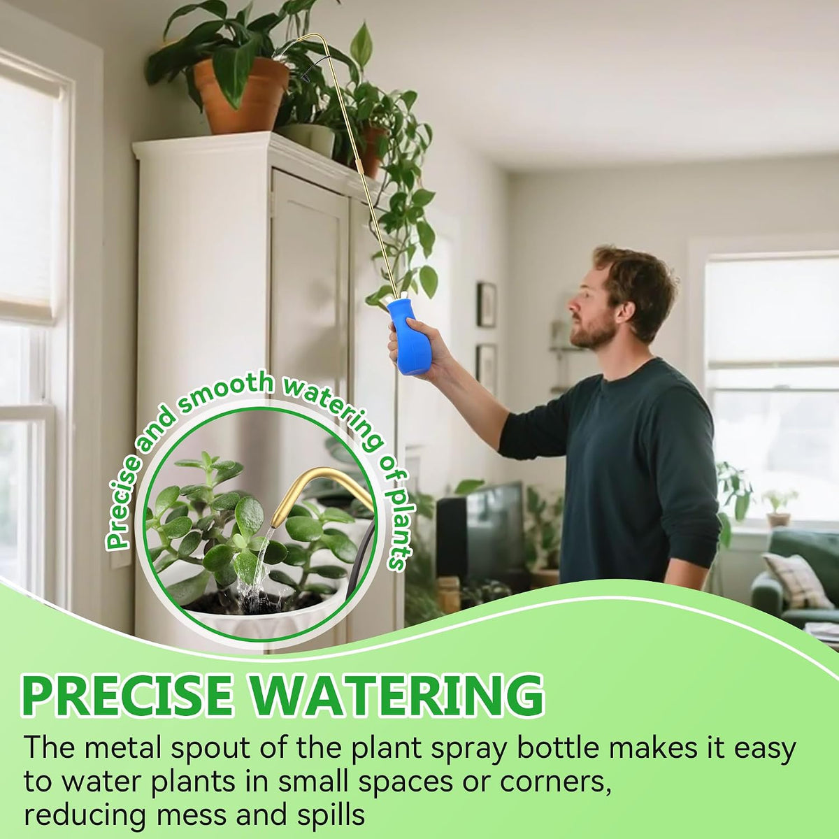 Squeeze Bottle for Hanging Plant, 19" Spout Water Can, Blue, 8 oz, 1 Pack
