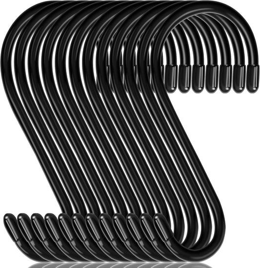 DINGEE 12 Pack 6 Inch Large S Hooks, Heavy Duty Vinyl Coated Non-Slip Metal Black Hooks for Hanging, Closet Kitchen Bathroom Garden Hooks for Pots Pans Clothes Plants Jeans Towels