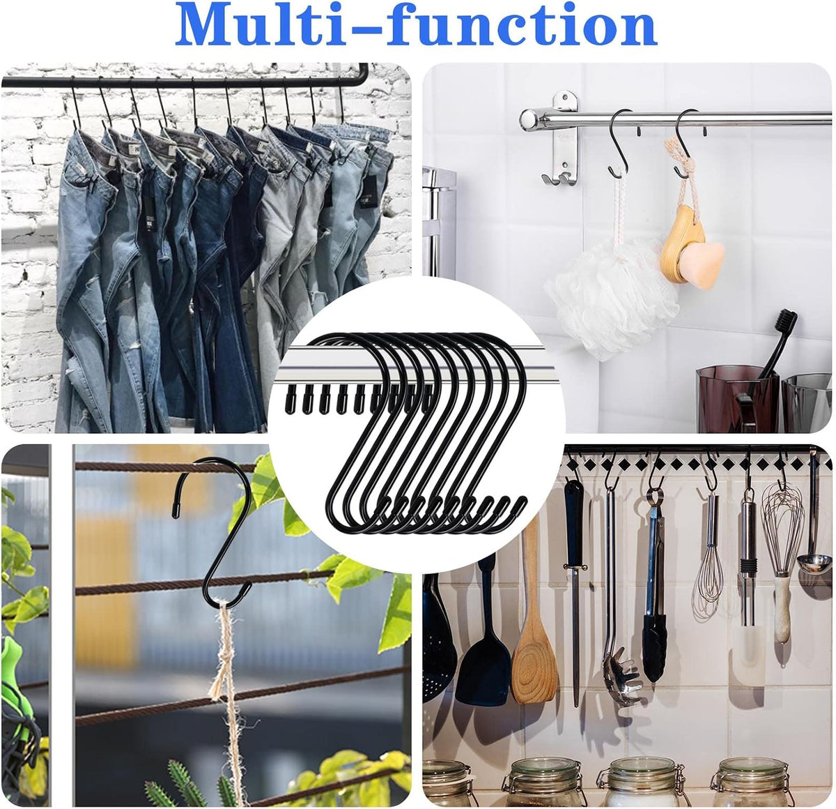 DINGEE 12 Pack 6 Inch Large S Hooks, Heavy Duty Vinyl Coated Non-Slip Metal Black Hooks for Hanging, Closet Kitchen Bathroom Garden Hooks for Pots Pans Clothes Plants Jeans Towels