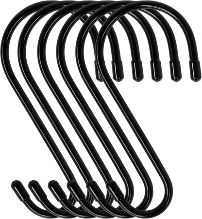 DINGEE 12 Pack 6 Inch Large S Hooks, Heavy Duty Vinyl Coated Non-Slip Metal Black Hooks for Hanging, Closet Kitchen Bathroom Garden Hooks for Pots Pans Clothes Plants Jeans Towels
