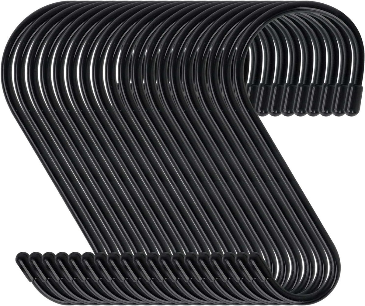 DINGEE 12 Pack 6 Inch Large S Hooks, Heavy Duty Vinyl Coated Non-Slip Metal Black Hooks for Hanging, Closet Kitchen Bathroom Garden Hooks for Pots Pans Clothes Plants Jeans Towels