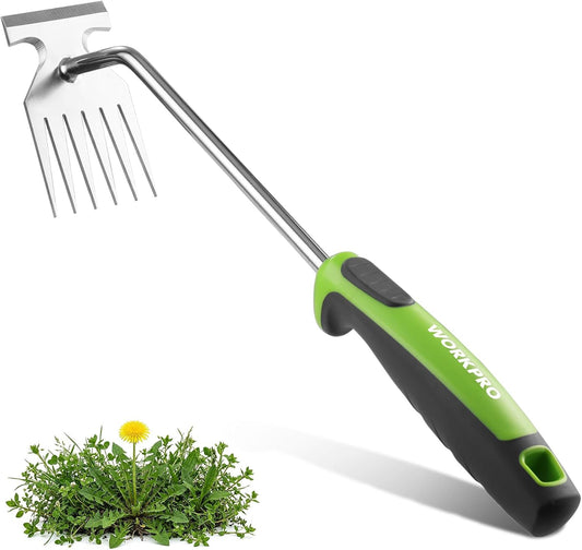 15-Inch 6-Tine Weed Puller Tool for Deep Root Removal