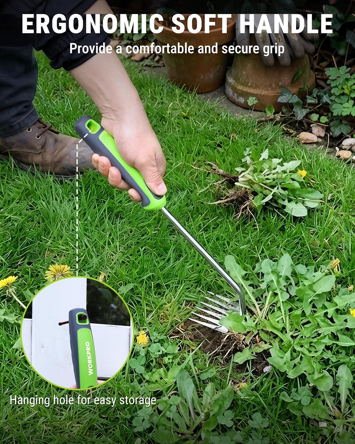 15-Inch 6-Tine Weed Puller Tool for Deep Root Removal