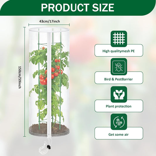2PCS Garden Netting Plant Cover for Round Tomato Cage 59"x17"