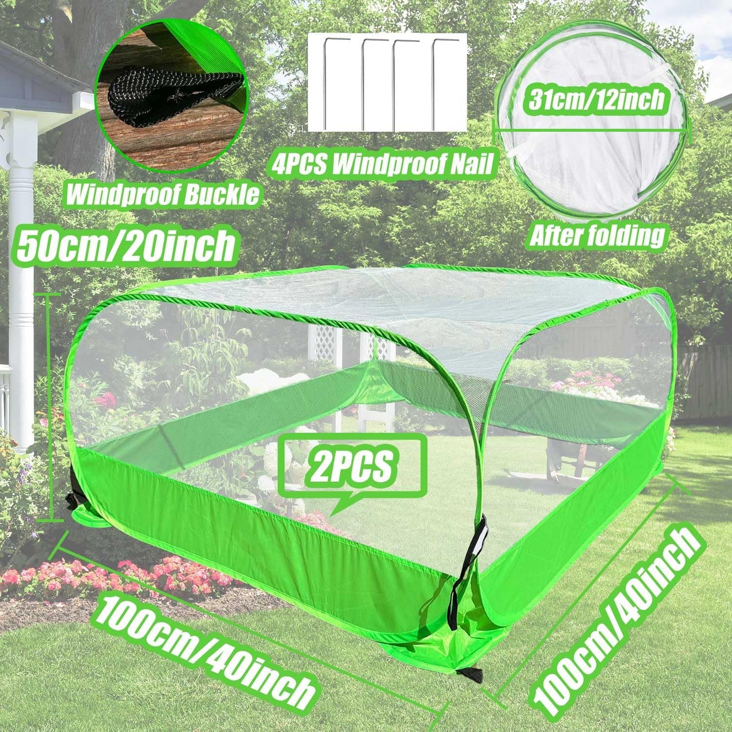 Pop Up Garden Mesh Plant Cover 2Pcs Outdoor Plant Protector Mesh Plant Enclosure Raised Bed Garden Bird and Pest Protection Guard for Fruits Vegetables Seedlings and Herbs