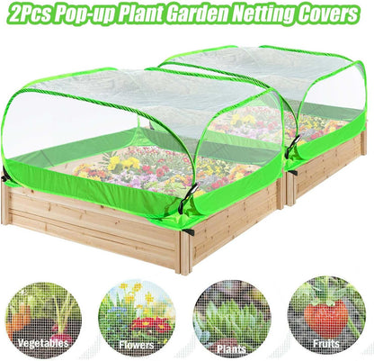 Pop Up Garden Mesh Plant Cover 2Pcs Outdoor Plant Protector Mesh Plant Enclosure Raised Bed Garden Bird and Pest Protection Guard for Fruits Vegetables Seedlings and Herbs