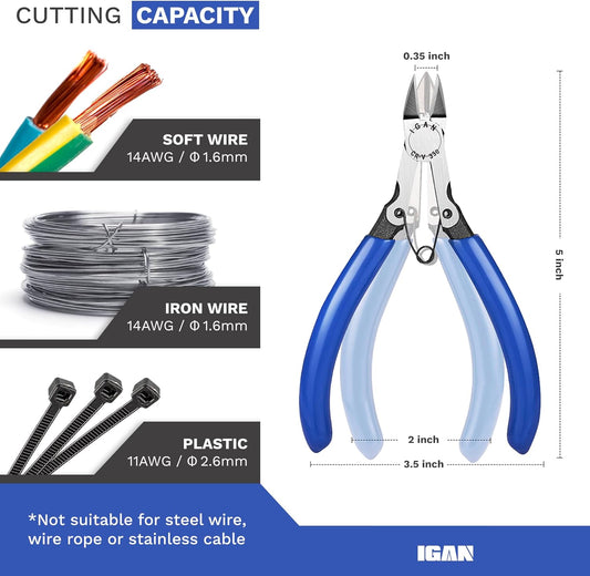 330 Flush Cutters, Precision Wire Cutter, Flush Pliers, Wire Snips, Electrical Cutters, Sprue, Side & Small Wire Nippers, Diagonal Cut Snips, Ideal for Electronics & Precision Cutting Needs