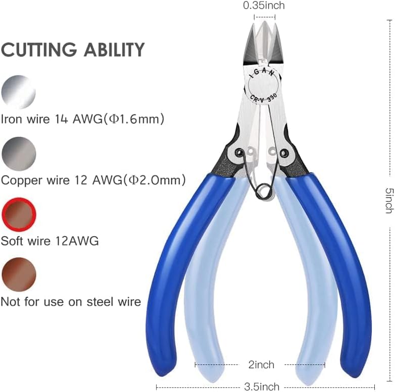 330 Flush Cutters, Precision Wire Cutter, Flush Pliers, Wire Snips, Electrical Cutters, Sprue, Side & Small Wire Nippers, Diagonal Cut Snips, Ideal for Electronics & Precision Cutting Needs