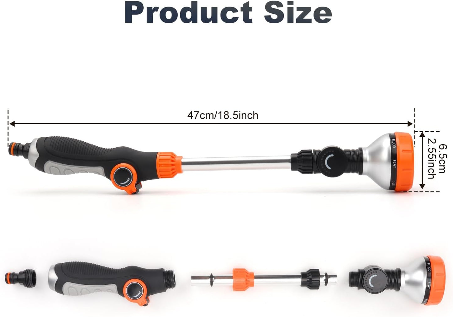 Watering Wand, 18.5 Inches Long Garden Hose Wand with 180° Swivel Head, 8 Spray Patterns, Adjustable Garden Sprayer Wand with Nozzle