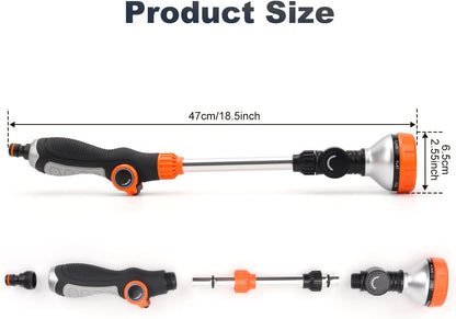 Watering Wand, 18.5 Inches Long Garden Hose Wand with 180° Swivel Head, 8 Spray Patterns, Adjustable Garden Sprayer Wand with Nozzle