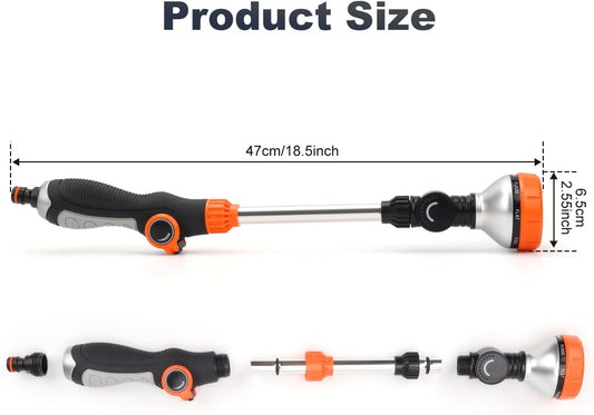 Watering Wand, 18.5 Inches Long Garden Hose Wand with 180° Swivel Head, 8 Spray Patterns, Adjustable Garden Sprayer Wand with Nozzle