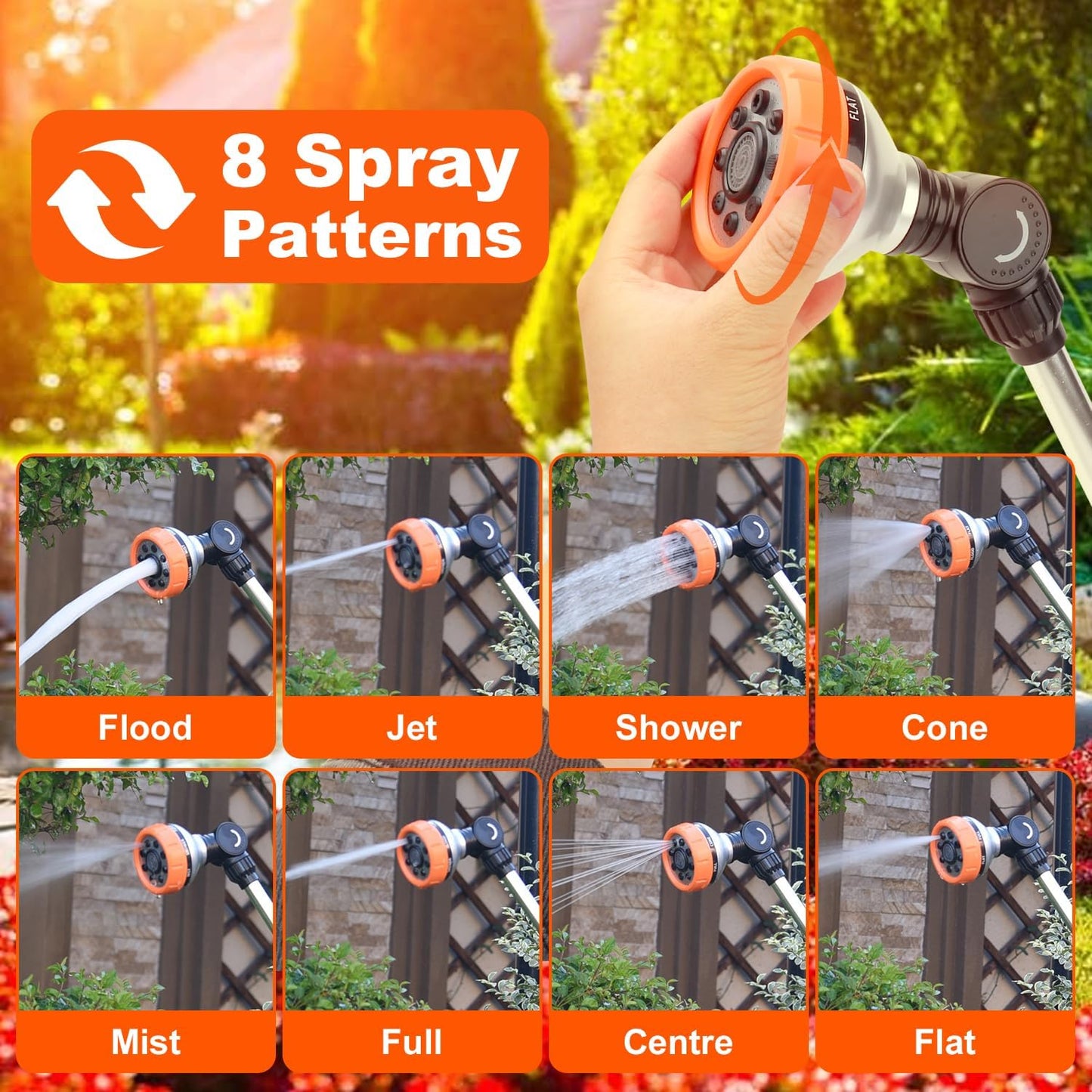 Watering Wand, 18.5 Inches Long Garden Hose Wand with 180° Swivel Head, 8 Spray Patterns, Adjustable Garden Sprayer Wand with Nozzle