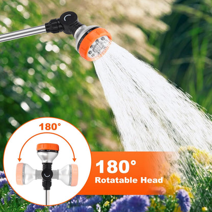 Watering Wand, 18.5 Inches Long Garden Hose Wand with 180° Swivel Head, 8 Spray Patterns, Adjustable Garden Sprayer Wand with Nozzle